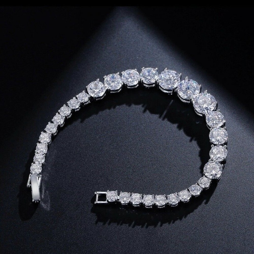 Cubic Zirconia Womens Bracelet White Gold Plated - Picture 6 of 7
